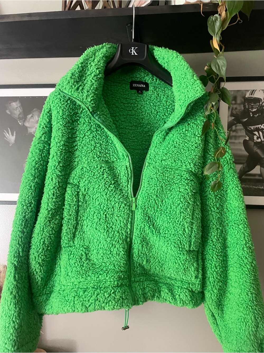 Zenana Outfitters Plush Teddy Fleece Jacket in Green